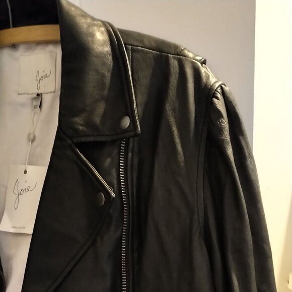 NWT Joie Black Leather Moto Jacket Lambskin Cropped Puff 3/4 Sleeve Biker Jacket - Picture 9 of 16